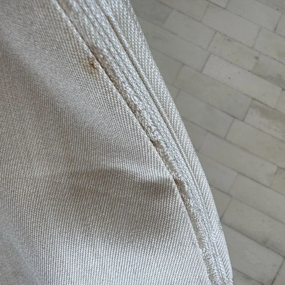 Vtg Table Damask Ivory Tablecloth 64x84 Hand Hem Japan Combed‎ Mercerized Yarns